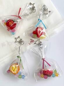 Cute Summer Fruit Bag Keychain, Sweet Strawberry Pendant For Girls, Bag & Phone Charm. Parts Color And Quantity Shipped Randomly. - Silver - View 10