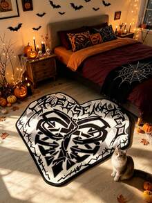 1 pieza Alfombra de piso con forma de esqueleto de corazón de Halloween, alfombra decorativa, alfombra de piso, alfombra, alfombra de sala de estar, alfombra de dormitorio, alfombra de Halloween - Multicolor - Ver 2