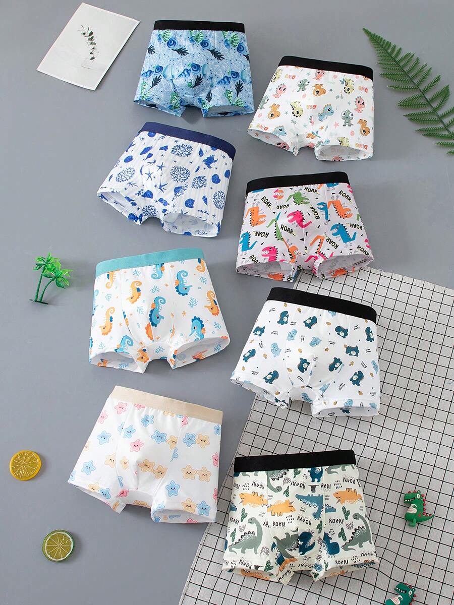 Young Boy Casual Cartoon Print Boxer Shorts 8pcs/Pack - Multicolor - View 1