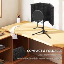 Studio Microphone Shield With And Tripod Stand, Foldable Adjustable Recording Studio Equipment, 3-Panel High Density Absorbent Foam Shield With 3/8 Threaded Mount, Black On-Site - 1 - View 4