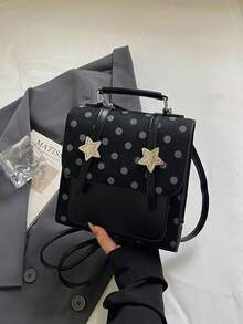 1 buah Tas Bahu Retro Suede Motif Titik, Tas Kotak Kecil Kulit PU Kontras dengan Tali yang Dapat Diatur untuk Pakaian Kasual Jalanan - MultiWarna - View 4