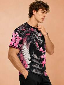 Japanese Men's And Youth T-Shirt, Dragon Pattern Design Comfortable Top, Suitable For Competition, Daily Wear, Gift, Japanese Dragon - Black - View 5