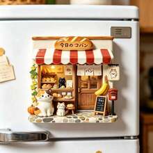 Cat Lotus Coffee House Refrigerator Magnet, 3D Embossed Personalized Cute Creative Gift Decoration Magnetic Souvenir, These Exquisite Fridge Magnets Are Great Creative Gifts, Can Be Used To Decorate Kitchen, Whiteboard, Storage Cabinet, Refrigerator, Also For Home Decor - Style 1 - View 2