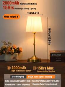 1pc Adjustable Height Fabric Lamp, USB Rechargeable Long-Lasting Battery, LED Touch Control Dimmable Desk Lamp, Portable For Indoor/Outdoor Use, Stylish Design For Bedroom, Living Room, Dining Room, Camping, Holiday Gift - Height-adjustable Fabric Table Lamp - View 15