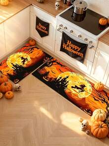 1/2pcs Halloween Witch Pattern, Vintage Diatomaceous Earth Mat, Super Absorbent, Non-Slip, Perfect For Bathroom, Kitchen And Dining Room, Quick Dry, Machine Washable, Ideal Gift For Home Decor And Bathroom Mat - Multicolor - View 4