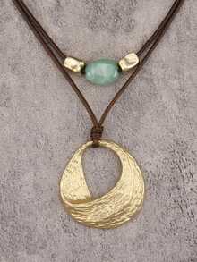 1pc Bohemian Spiral Rose Metal Pendant Necklace, Double Layer Wax Cord With Beads Short Choker Neck Decor, Atmospheric Layering Accessory, Christmas Halloween Outfit Jewelry, Gift For Girlfriend Best Friend Elder Holiday - Short - View 6