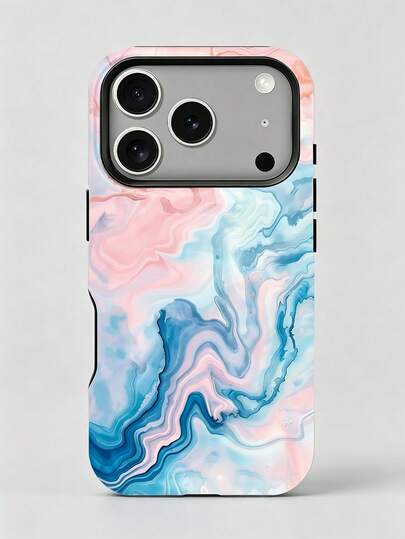 1pc Glossy, Artistic Marble-Patterned 2-In-1 Phone Case Is Compatible With IPhone 17 Pro, 16e, 16, 15, 14, 13, 12, 11, XR, And XS. Its High-End, Stylish, And Fun Design Is Perfect For Shopping, Dates, Afternoon Tea, Picnics, Beach Vacations, Summer Trips, And Commuting. It's The Perfect Gift For Close Friends And Family, And A Great Halloween Present.