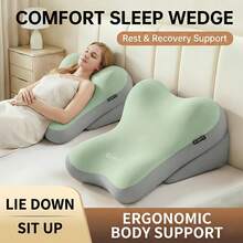 Care Cushion, Memory Foam Backrest Cushion For Sitting Up In Bed, Two-Piece Adjustable Bed Wedge Pillow, Comfortable Reading Support Pillow For Back And Neck, Multifunctional Lumbar Cushion For Gaming And Relaxation, Non-Slip Heightening Cushion - Two-tone Gray - View 1