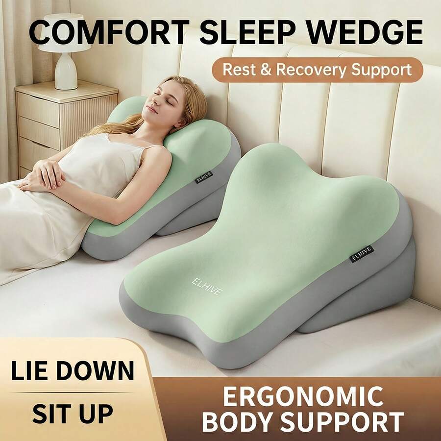 Care Cushion, Memory Foam Backrest Cushion For Sitting Up In Bed, Two-Piece Adjustable Bed Wedge Pillow, Comfortable Reading Support Pillow For Back And Neck, Multifunctional Lumbar Cushion For Gaming And Relaxation, Non-Slip Heightening Cushion - Two-tone Gray - View 1