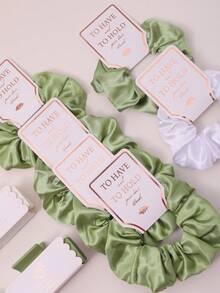 12pcs Wedding Bridesmaid Proposal Gift Set, Sage Green, Champagne, Pink Scrunchies With Cardboard Gift Decoration, Square Claw Clips Combination, Perfect Party Women Hair Accessories Set - Multicolor - View 2