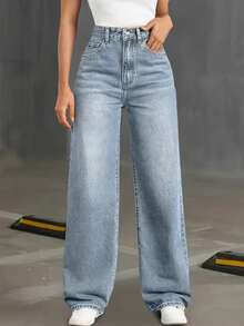 Teen Girl Bright Steel Blue Casual Fashion Multi-Craft Straight Leg Jeans - Light Wash - View 4