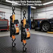 2pcs Orange Retractable Ratchet Tie Down Straps,Polyester Webbing With Steel Ratchet,Self Locking Auto Wind Quick Release,Adjustable Length Lightweight,Suitable For Truck Trailer Motorcycle Cargo Securing,Anti-Rust Coating Durable All-Weather Use - Telescopic Ratchet Strap - View 3