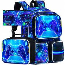Set Ransel Keren 3 Buah untuk Anak Laki-laki, Bahan Poliester, 3 Kantong Depan, Resleting Gesper, Tas Tangan & Tempat Pena untuk Sekolah dan Sehari-hari - Hitam - View 13