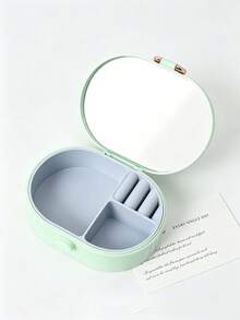 PET Silicone Oval Jewelry Box With Mirror, Compartment Storage For Necklace And Ring, Portable Organizer For Travel And Home - Oval Jewelry Box - View 11