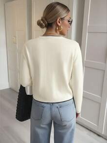 Women's Elegant Apricot Knit Cardigan, Autumn/Winter Style, Metal Button Sweater Top, Suitable For Work Commute, Outings And Holiday Wear - Apricot - View 12