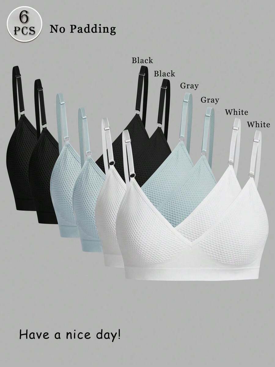 Conjunto de 6 piezas de sujetadores invisibles inalámbricos, ropa interior deportiva multicolor con cierre trasero, sujetadores sin costuras y cómodos para el ejercicio diario. - Camel - Ver 1