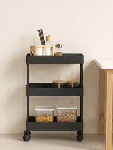 SH--4-Tier Organizer Cart with Rolling Wheels, Multifunctional Shelf for Kitchen, Bathroom and Office--recomendar - negro - Ver 4