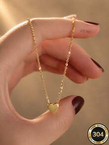 Juego de 4 piezas/Set Pulsera de cadena estilo dulce elegante minimalista chapada en oro de 18k para mujer, apilable con un collar de corazón, acero inoxidable 304 duradero, juego de joyas a juego para uso diario, adecuado para fiesta de Halloween, regalo de Navidad, atuendo de Año Nuevo - Dorado - Ver 5