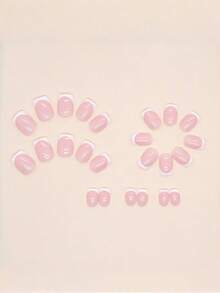 24pcs High-Quality Short Square Press-On Nails, Minimalist White French Manicure Design, Suitable For Daily Wear, Ready To Use - Multicolor - View 3