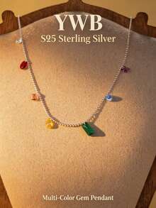 S925 Sterling Silver Colorful CZ Rainbow Beaded Pendant Necklace For Women DD3524 - Silver - View 2