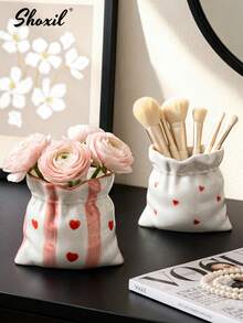 shoxil 1pc 220ml Bag-Design Ceramic Mug, Exquisite Underglaze Striped Ceramic Mug, Lightweight Fashionable Drink Cup, Suitable For Home Tea Break, Coffee Table Display And Indoor Decoration - Multicolor - View 4