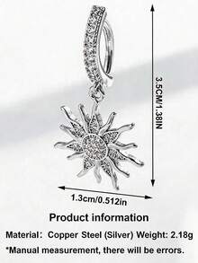 1件 精緻極簡百搭微鑲水鑽太陽吊墜肚臍環 - 銀色 - 查看 2