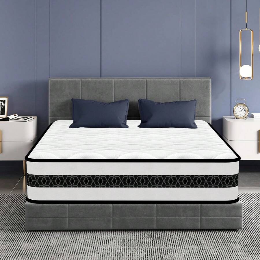 Colchón 140x190 cm, Altura 30 cm, muelles ensacados y espuma viscoelástica, soporte de 7 zonas, elevado confort de descanso, efecto reductor de presión, estructura porosa ventilada, firmeza H3 - Blanco - Ver 1