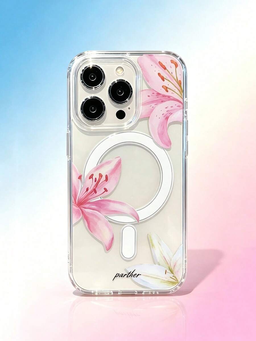 1 Buah Casing Ponsel Motif Bunga Lili Merah Muda Kompatibel dengan Apple 17Promax/16plus/16Pro/15Promax/14Pro/13Promax/12Pro/11 Pelindung Ponsel - MultiWarna - View 1
