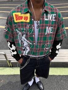 Modcrash Men's Plaid Letter Print Casual Versatile Daily Wear Shirt - Multicolor - View 5