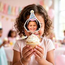 Personalized Face Cupcake Toppers, Customized Photo Hollow Cake Picks, Adult Family Pet Lover Birthday Party Decor, Fun Milestone Celebration Cupcake Decorations, Unique Party Favors, Custom Cake Decor Supplies - H-photo Cupcake Labels - View 3