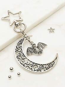 1pc Gothic Star Clasp Crescent Moon Bat Keychain, Retro Hollow Alloy Bag Charm, Punk Y2K Key Ring For Car Keys Backpack, Halloween Gift - Multicolor - View 7