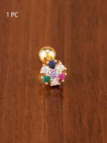 1件裝小巧精緻不鏽鋼18K鍍金耳釘穿耳式耳環 女款 多色鋯石迷人花朵蝴蝶造型珠寶 女孩禮物 - 金色-1PC - 查看 13