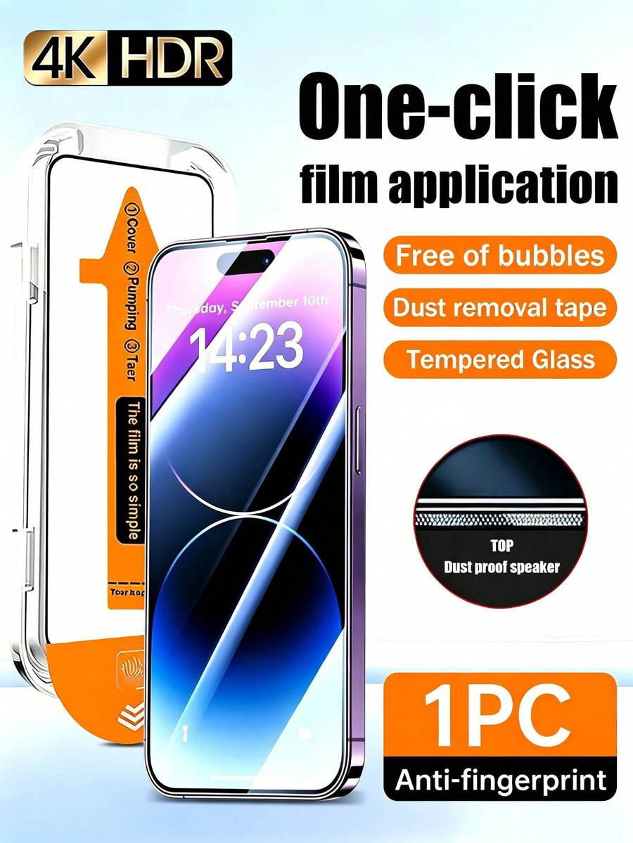 Yezodawee 1pc High Transparency Screen Protector, Full Coverage Protection, Easy To Apply, Comes With Alignment Frame, 9H Hardness, Anti-Fingerprint, Glossy, Non-Slip, Zero Bubbles, Auto-Adsorption, Smooth Touch, Suitable For 18 Pro Max 17 Pro 16/15/14/13/12/11/Pro/Plus/Promax/X/Xr/Xs - Clear - View 1