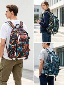 Colorful Graffiti Print Waterproof Laptop Backpack, Street Fashion Casual Daily Use Bag, Large Capacity Travel Backpack, Suitable For Outdoor Sports, Vacation, Daily Commute And Campus Life - Multicolor - View 2