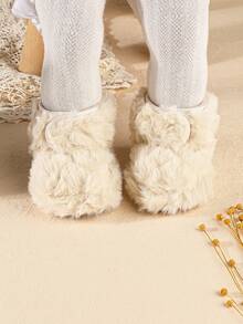 1 Pair Newborn Solid Color Plush Flat Casual Cute Comfortable Infant Foot Protection Boots Suitable For Winter - Apricot - View 9