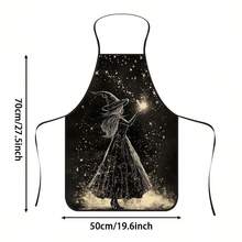 1pc Halloween Starry Sky Witch Print Apron, Featuring Pointed Hat Starry Magic Witch Pattern, Durable Cooking Apron Suitable For Bakers, Cake Decorators, BBQ Enthusiasts, Gardeners, Painters, Nail Artists - Perfect Gift For Home And Professional Chefs - Multicolor - View 14