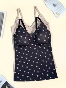 3pcs Seamless Ditsy Floral Camisole Tank Tops For Women Plus Size, Elastic Comfortable With Padded Cups, Innerwear And Outerwear - Multicolor - View 8