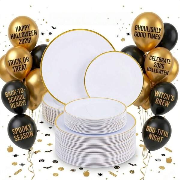 Gold Elegant Dinner Plates, Pasta Plates, Dessert Plates, Party Plates, Appetizer Plates, Cake Plates, 10.25 Inch Dinner Plates/7.5 Inch Dessert Plates, Party Table Decor, Suitable For Parties, Weddings, Luncheons, Family Gatherings, Engagement Parties, Barbecues, Dinners, Reunions, Birthdays, Holidays, Retirement Celebrations, Picnics, Buffets, Catering, Valentine's Day Dinners And More