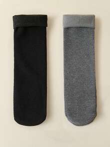 1/5 Pairs Solid Color Minimalist Thick Mid-Calf Socks, Soft Comfortable Neutral Warm Socks, Floor Socks, Casual Warm, Antibacterial Moisture-Absorbing, Suitable For Home Wear - Multicolor - View 5