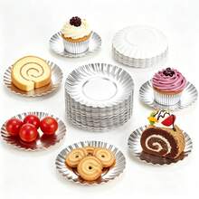 50/100pcs Silver Mini Cardboard Cake Base, Gold Cupcake Plate Dessert Plates, Mousse Dessert Board Base, Disposable Paperboard Cupcake Boards, For Wedding Birthday Party Dessert Displays Tray Pastry Plates - Silver - View 3