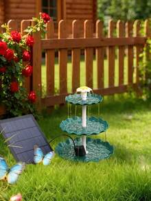 3 Tier Solar Bird Bath Fountain – Lotus Cascading Water Feature With 2 In 1 Bird Feeder, Detachable Solar Panel & Filter Pump For Winter Birds, No Tool Snap Assembly For Backyard Patio Garden - 綠色 - 查看 10