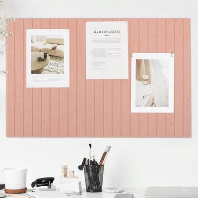 Felt Bulletin Board 35" X 24" - Stylish Cork Board Office Wall Decor - 6 Customizable Adhesive Tiles Golden Pins Are To Display Your Photos