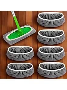Super Absorbent Reusable Microfiber Mop Cloth, Grey Polyester Cleaning Cloth With White Trim Design, Washable And Durable, Dry And Wet Use Replacement Mop Head, Suitable For Floors, Glass, Windows, Household Daily Cleaning Supplies - Multicolor - View 12