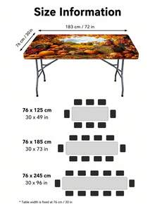 1pc Autumn Harvest Pastoral Halloween Decor Elastic Tablecloth, Rectangular Fitted Dining Table Cover, Suitable For Family Gatherings, Autumn Parties, Kitchen Dining Room And Thanksgiving Decoration - Multicolor - View 3