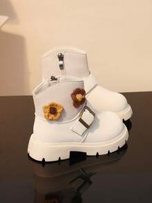 Children's Girls Boots New Style Floral Pattern Non-Slip Casual Boots - Beige - View 5