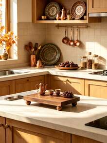 2pcs Wooden Base Kitchen Tray Set, Farmhouse Style Wooden Base Riser, Rustic Wooden Kitchen Storage Organizer, Can Hold Plants, Candles, Cups, Dishes, Spoons, Serving Platters, Dessert Plates, Vase Display, Halloween Decor, Kitchen Decor, Room Decor, Bedroom Decor, Home Decor, Christmas Decor, Bathroom Accessories, Suitable For Patio, Birthday, Table, Kitchen, Bathroom, Bedroom, Living Room, Ramadan, Christmas, 1pc - Multicolor - View 2