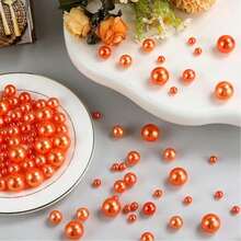 200g Artificial Floating Non-Porous Pearls For Vase Filler, 10mm/16mm/20mm Mixed Sizes, Used For Vase Decoration, Wedding Decor, Vase Filler, Floating Candle Decoration, Home Center Table Decor, Suitable For DIY Wedding, Birthday, Theme Party, Valentine's Day Decor, Halloween Decor And Christmas Centerpiece Decoration (Includes Water Beads) - Burnt Orange - View 3