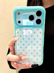 Cute Polka Dot Pattern Colorblock Phone Case Compatible With IPhone 17 Pro Max 17 Pro 17 16 Pro Max 16 Pro 16 15 Pro Max 15 Pro 14 Pro Max 14 Pro 13 Soft Shockproof Protective Back Cover - Blue - View 3