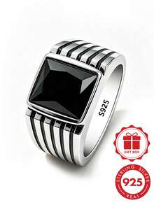 Anel de Banda Larga de Prata Esterlina 925 para Homens, Exalando Luxo Elegante e Estilo Popular, Adequado para Uso Diário, Presentes, Banquetes, Férias e Presentes para Amigos e Família - Prata - Visão 6