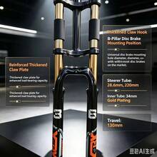 26/27.5 Mountain Bike Double Shoulder Fork, Oil Spring Suspension, 28.6mm X 220mm Steerer, 130mm Travel, 34mm Leg, QR 100mm - 27.5 Inches (YELLOW) - View 6